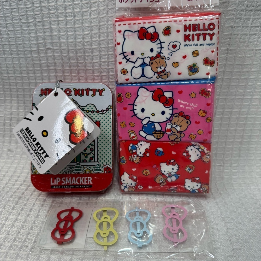 Sanrio Hello Kitty Hair Accessories Set, Tissues and lip smackers